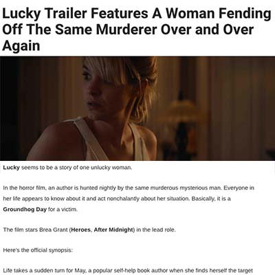 Lucky Trailer Features A Woman Fending Off The Same Murderer Over and Over Again